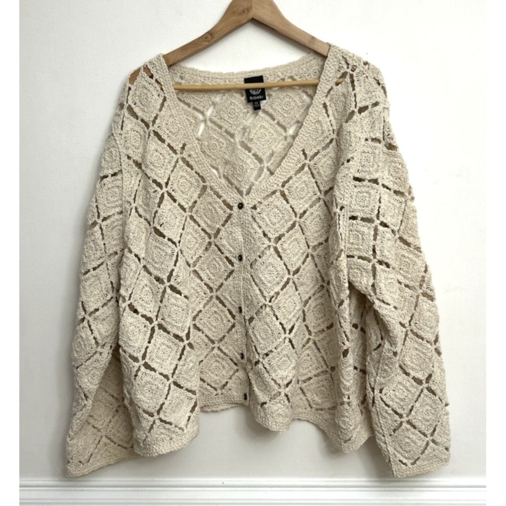 Bobeau Cardigan Sweater 3X Crochet Open Knit Boho Festival Cottagecore Coastal